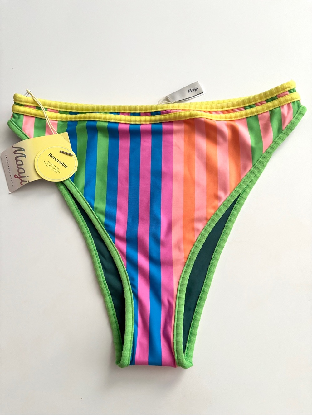 Maaji Swim Bikini Bottom Striped Mule Elite High Rise Must Reversible Nwt Large